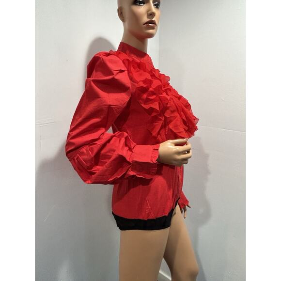 Glory Connections Red Blouse FANTASY RUFFLE ROMPER TOP Size Medium - Picture 2 of 12